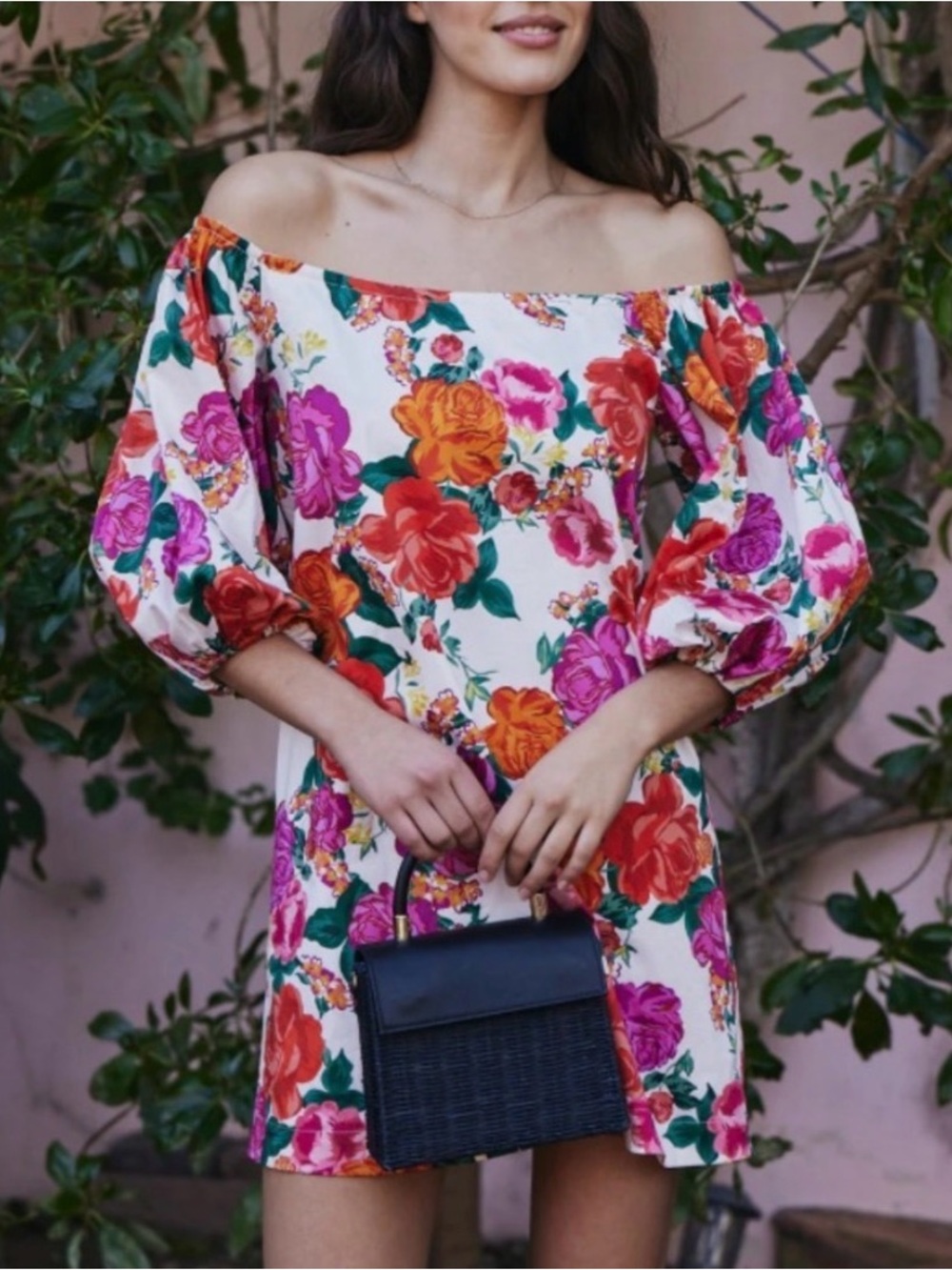 HERMOZA FELICITY OFF-SHOULDER FLORAL MINI DRESS SIZE XS